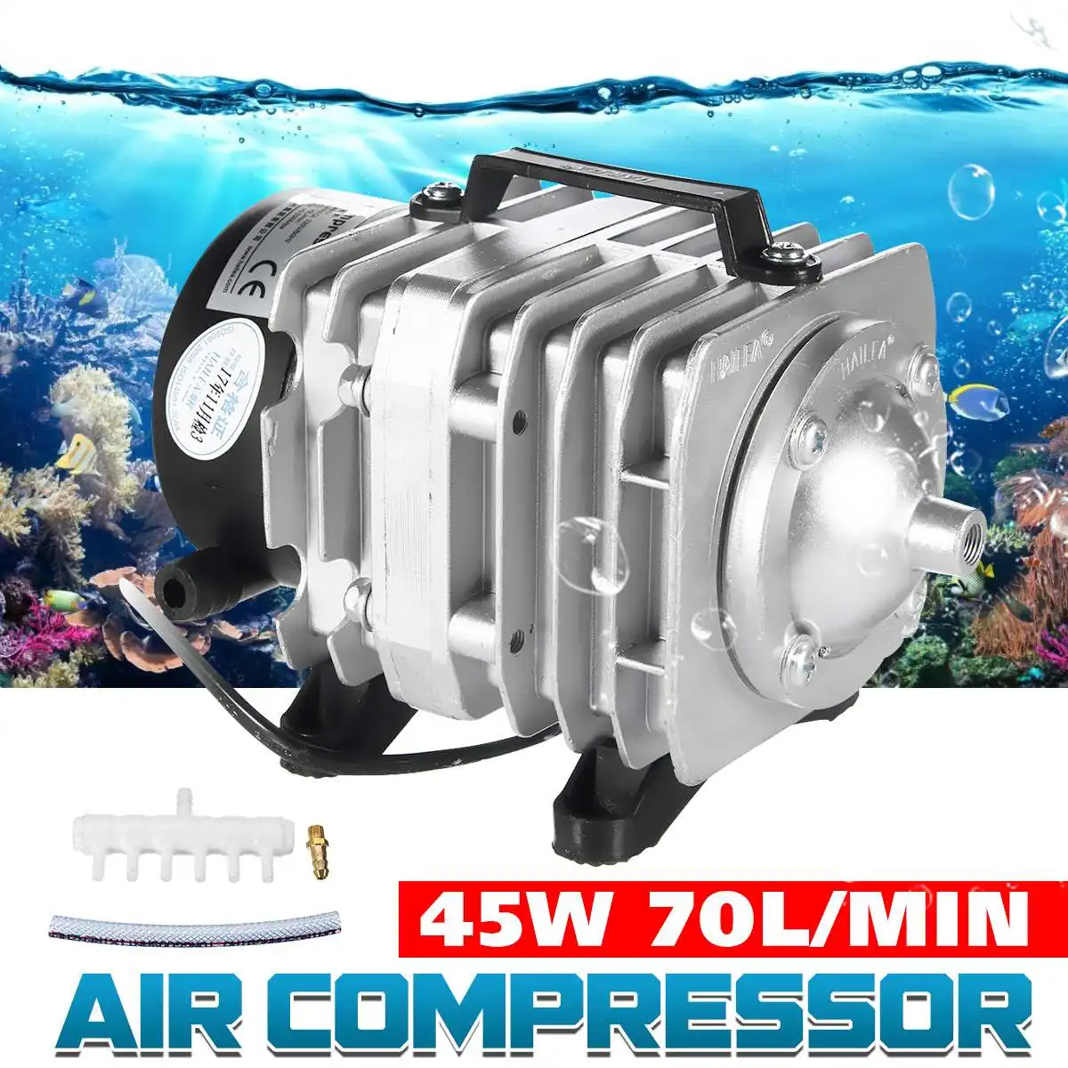 

Воздушный компрессор HAILEA, электромагнитный воздушный насос 25 Вт, 35 Вт, 45 Вт, 70 л/мин, для аквариума