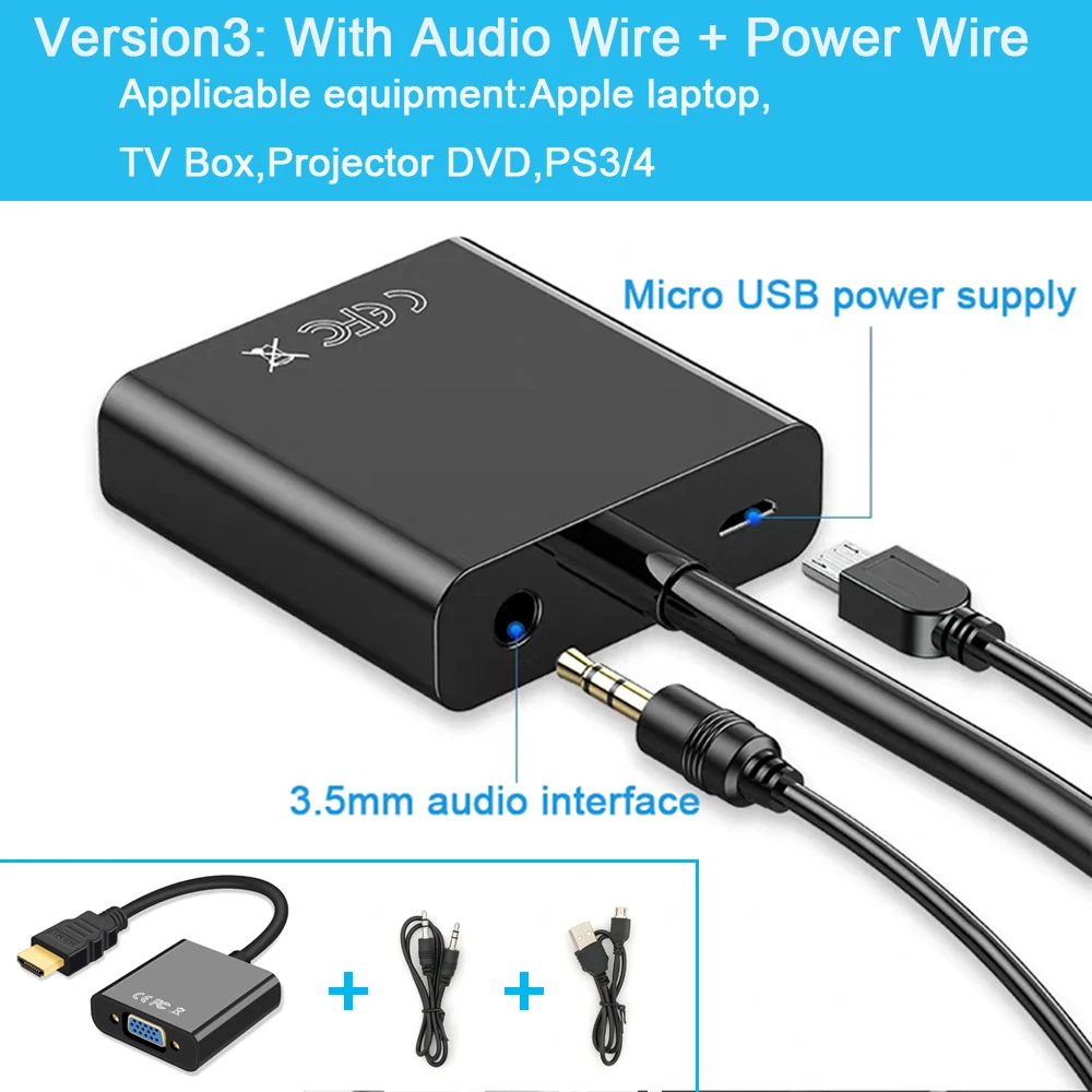 Новый адаптер HDMI совместимый с VGA переходник папа в мама 1080P аудиокабелем для ПК
