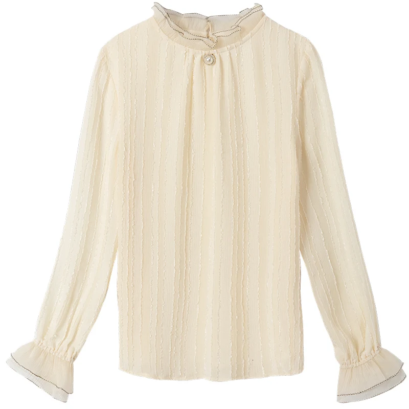 

XUXI High Quality 2019 New Autumn Winter Fashion Shirt Temperament Lace Long Sleeve Chiffon Blouse Ladies Tops Shirts FZ0226