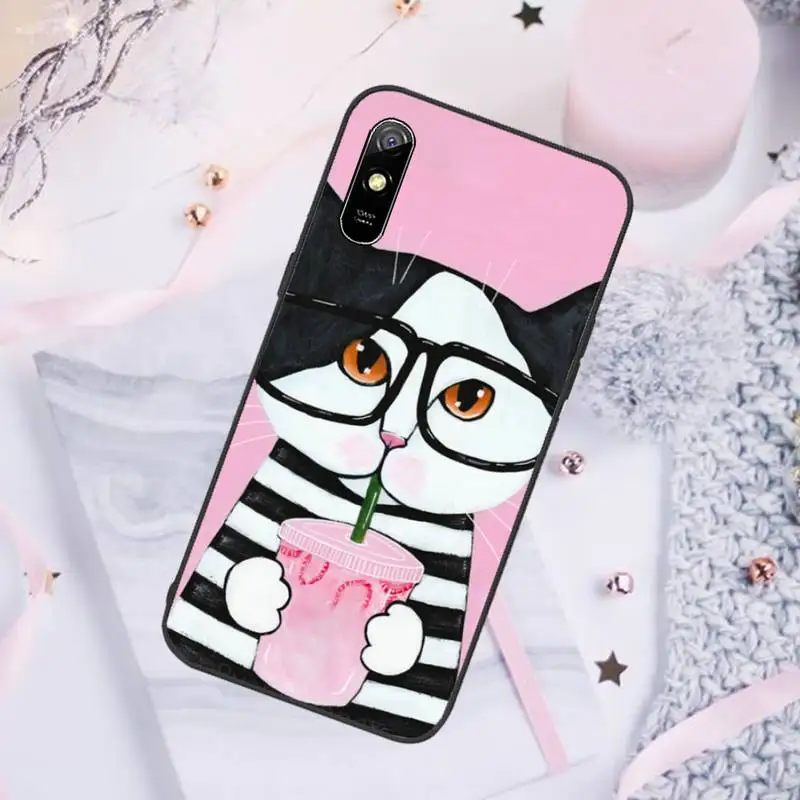 

Cute Latte Acrylic Coffee Milk Drink Bottle Cat Phone Cases For Xiaomi Mi Redmi Note 7 8 9 pro 8T 9T 9S 9A 10 Lite pro