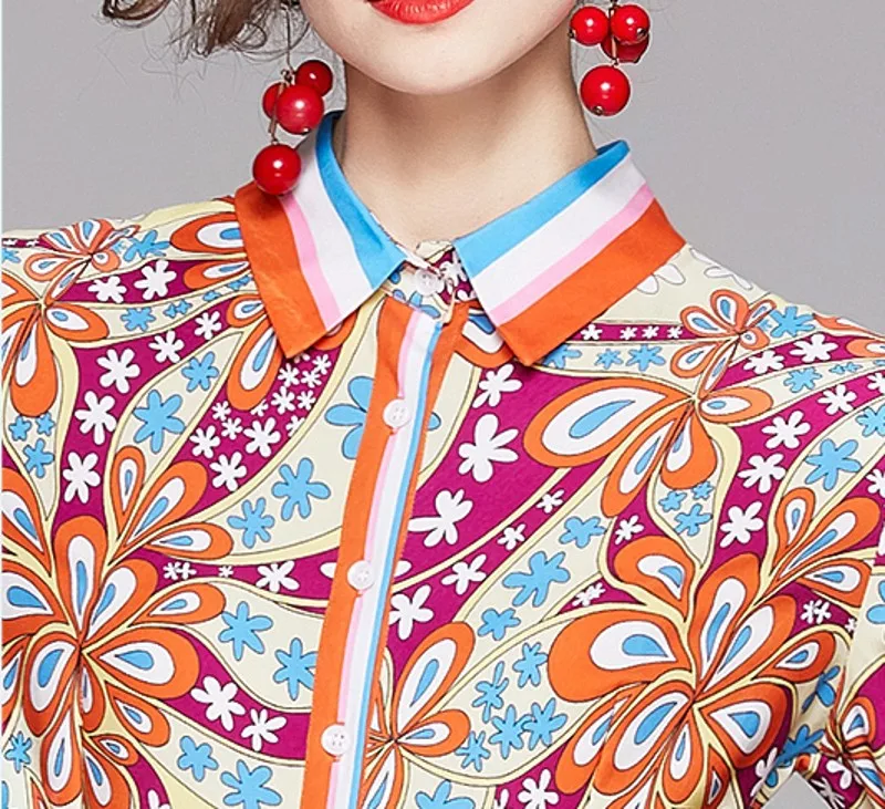 

Autumn Winter Fashion Floral Print Dress Women Single-Breasted Long Sleeve Holiday Maxi Dress