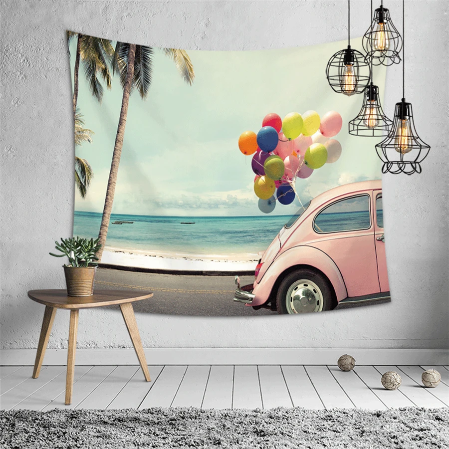 Приморский автобус природный пейзаж хиппи гобелен настенный подвесной морской