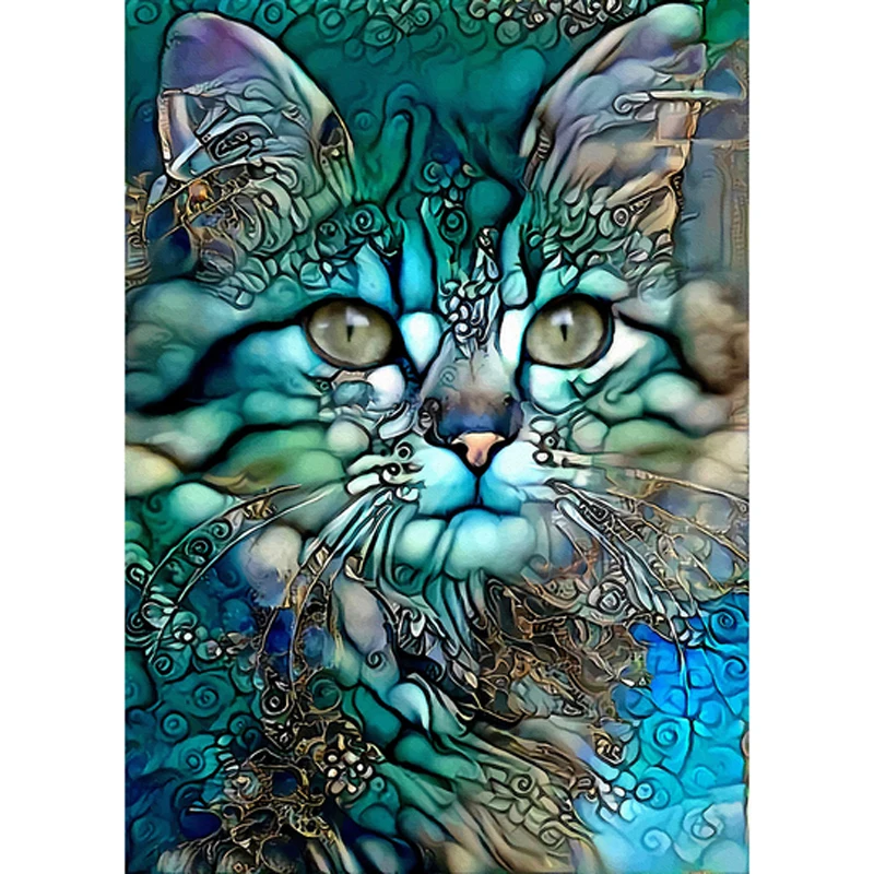 

DIY Diamond Painting Mosaic Blue Cat 5D Full Square Round Embroidered Cross Stitch Home Decor Rhinestones Needlework Resin Dril