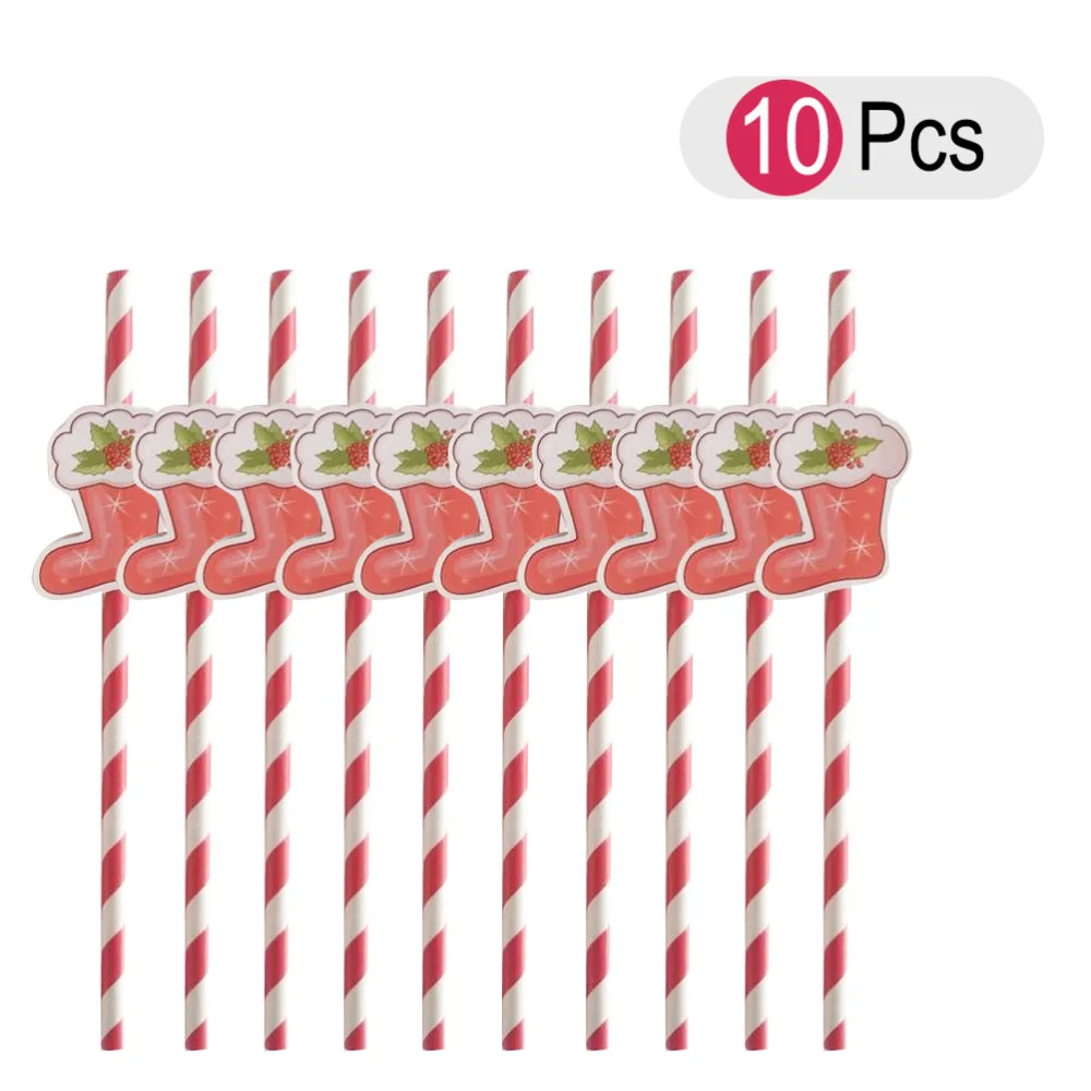 

10pcs Paper Straws Disposable Cartoon Drinking Paper Straws for Christmas Wedding Birthday Party (Candy Cane)