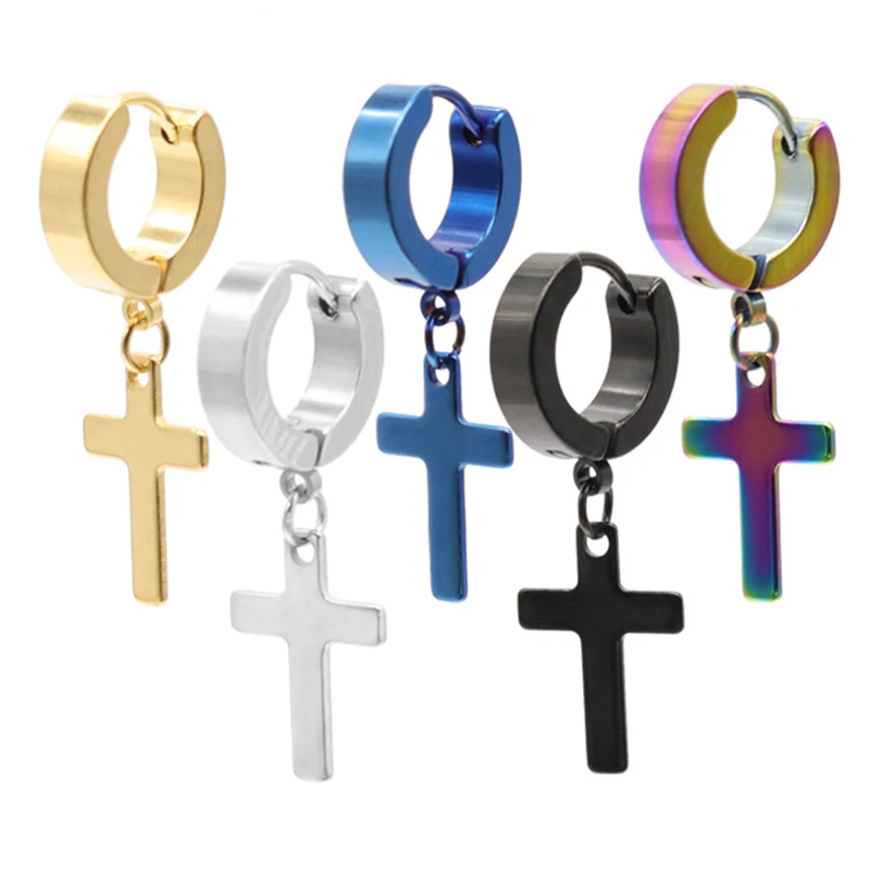 

Cross Titanium Steel Earring Punk Rock Stud Earrings Men 2021 Fashion Jewelry Women Small Circle Round Stud Earrings