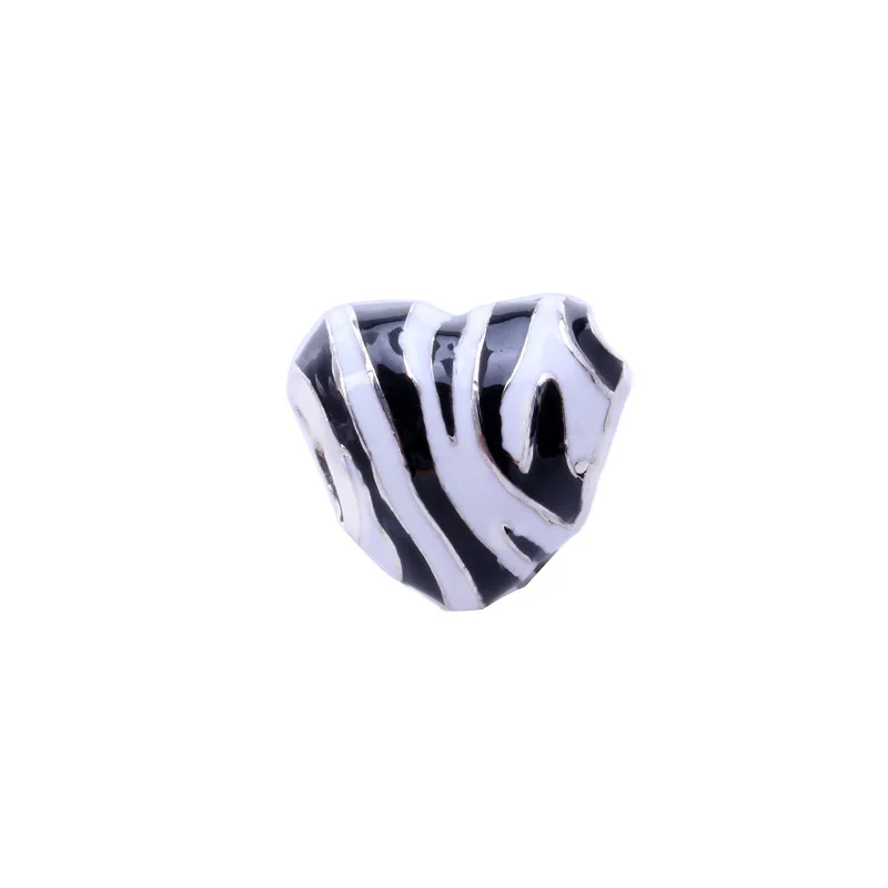 

Bewill Genuine 925 sterling silver Enamel zebra stripe heart-shaped epoxy Charm fit original bracelet DIY Jewelry