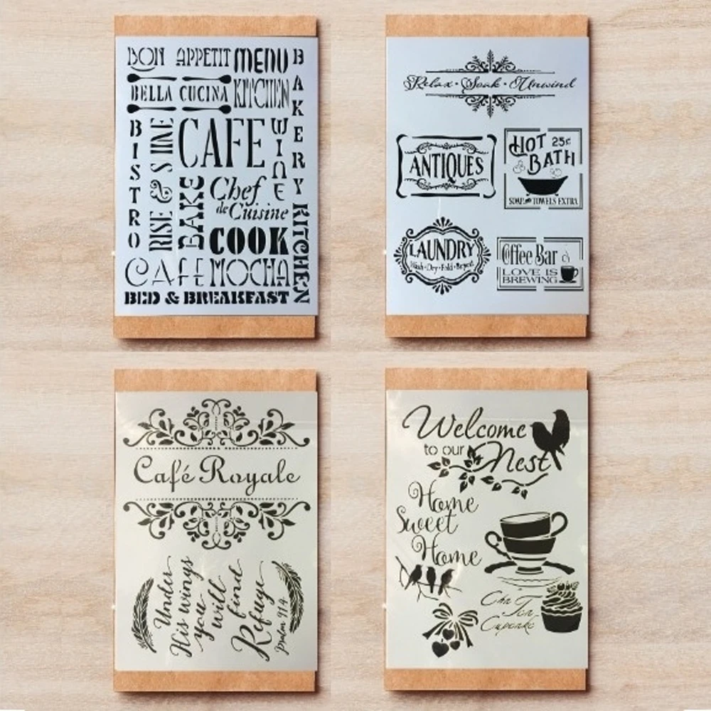 4 шт./лот A4 кафе кофе бар слова сделай сам слои трафареты живопись Скрапбукинг