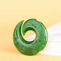 natural green chinese jade rune pendant necklace double sided hollow carved jadeite fashion charm jewelry amulet men women gifts