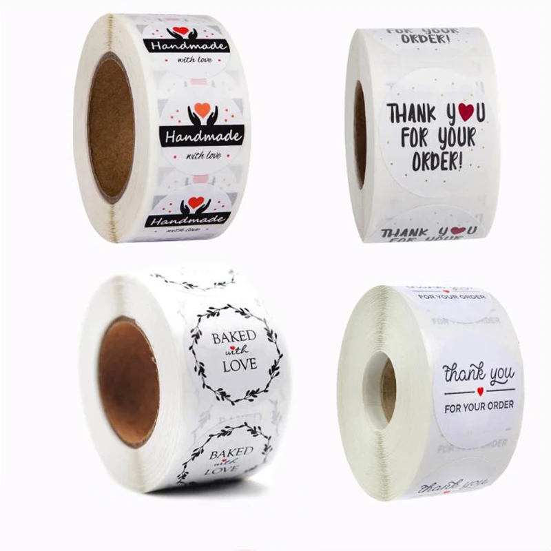 

500PCS Kawaii Handmade with Love Seals Labels Thank You Stickers for Business Stationery Supply Decoration Scrapbooking 1inch