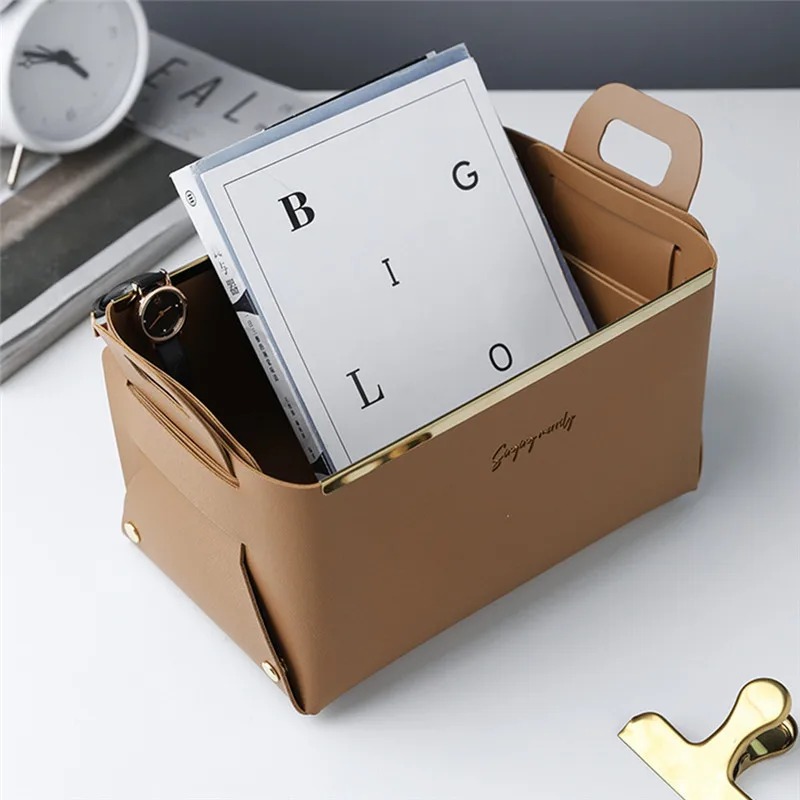 

1PC Leather Foldable Storage Box Living Room Bedroom Desktop Sundries Makeup Lipstick Portable Home Multifunction Organizer