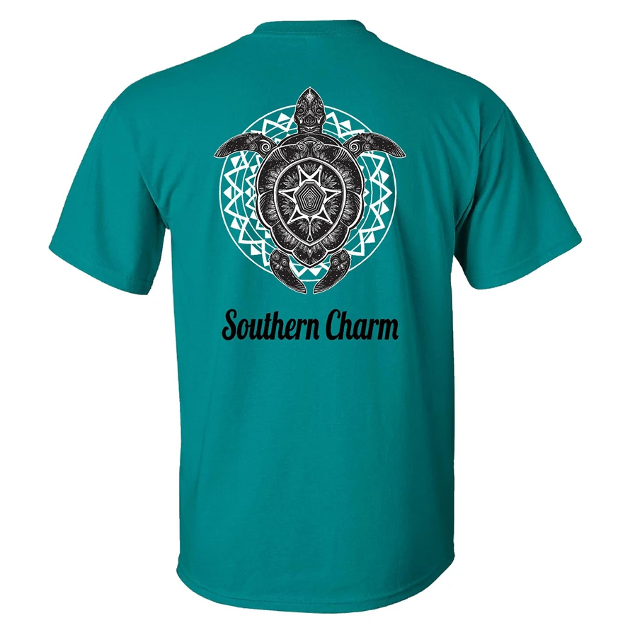 Southern Charm черепаха печать на нефрита короткий рукав Футболка мужская одежда