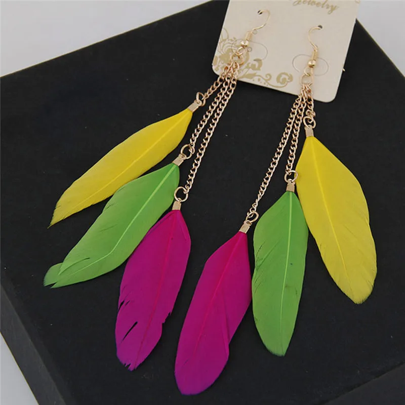 

Colorful Feather Earrings Tassel Dangle Long Earrings For Women Brincos Bijoux Jewelry Wedding Earrings Bride Jewelry