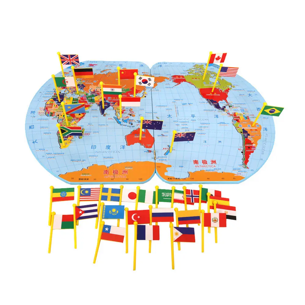 

Children Puzzle Wooden Toys Map Of The World Flags Baby's Cognition Geographical Knowledge Stereo Educational Toys