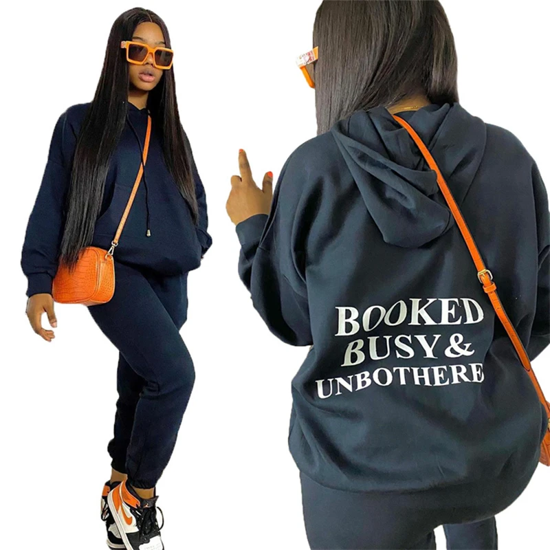 

Black Tracksuit Women Two Piece Set Autumn Winter Clothes Letter Print Hoodies Sweatshirt Top and Pants Suit Casual Women's Sets