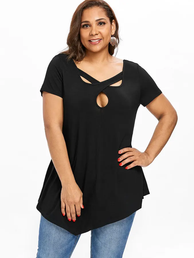 

Женская Повседневная футболка с дырками, большие размеры, лето 2020