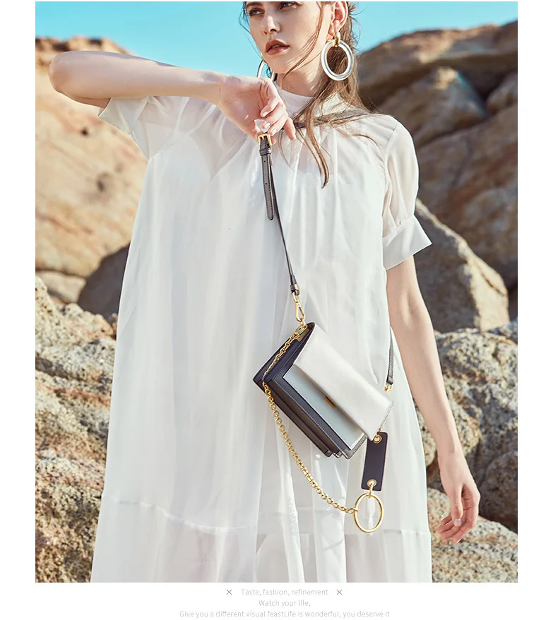ESUFEIR Кожаная сумка на длинном ремне для женщин Vintage Flap Bag Модная цепочка с круглым кольцом Женская сумка через плечо Маленькие женские сумки