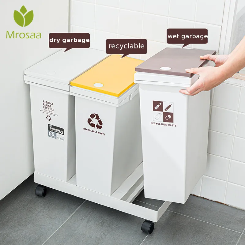 

24/36/40/60L Trash Cans For Kitchen Bathroom Garbage Classification Rubbish Bin Dustbin Bucket Press-Type Waste Bin 2/3 Buckets