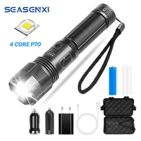 super bright 4 core p70 led flashlight with battery 1200lm zoom usb rechargeable flashlight for adventure hiking camping