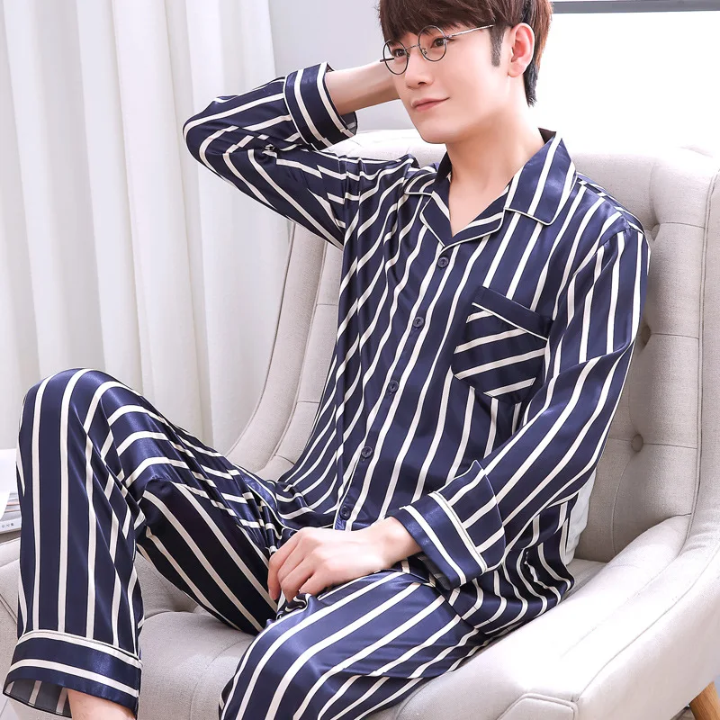 

New Men And Women Pajama Set Satin Silk Pyjamas Women Home Sleepwear suit Long Sleeves Cardigan Satin Couples Pajamas Set Pijama