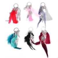 handmade natural stone keychain dream catcher keyring tassels feather keychain women silver color boho jewelry keychain gift new