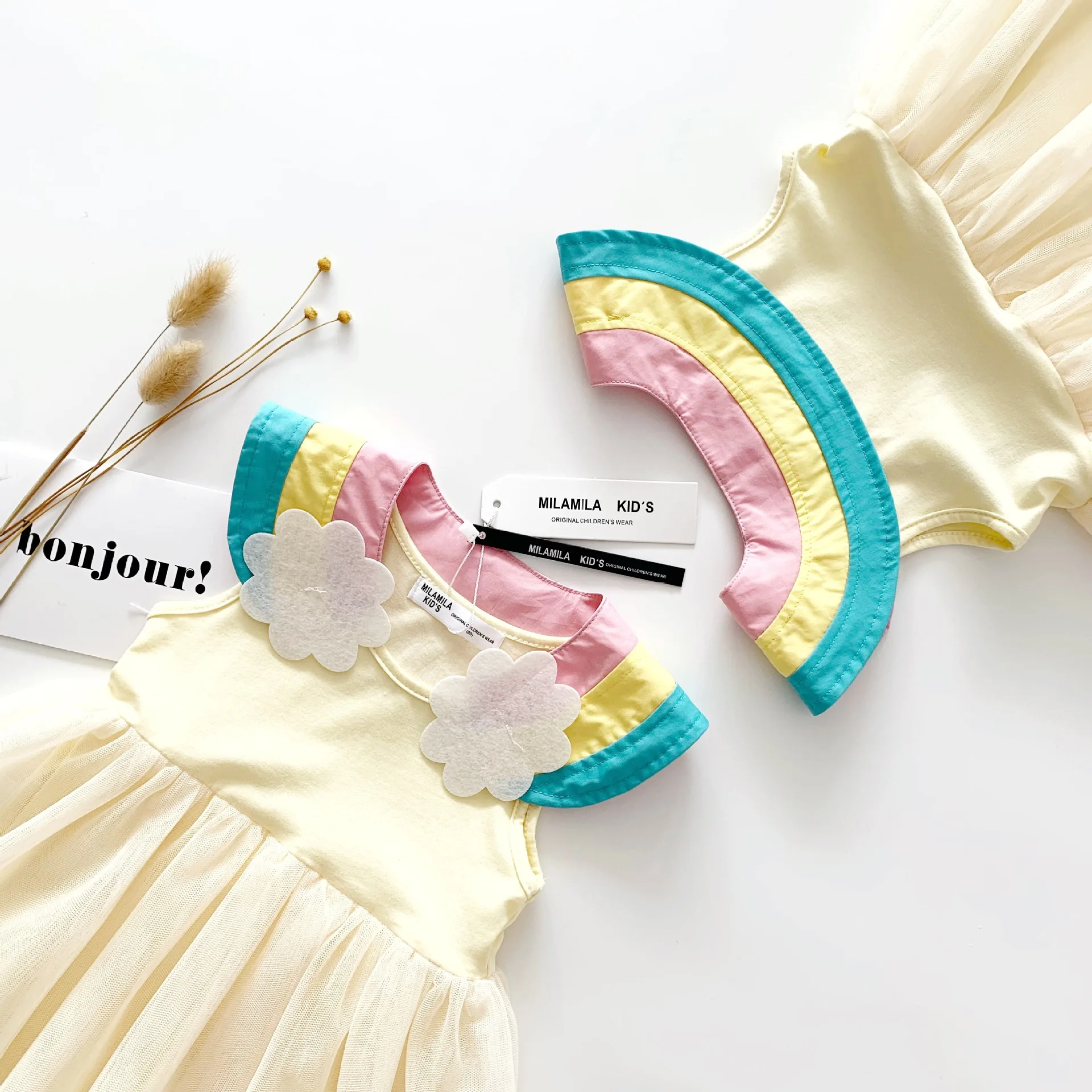 Tonytaobaby Summer New Baby Girl's Rainbow Beige Mesh Dress Girls Kids Dresses for | Детская одежда и обувь