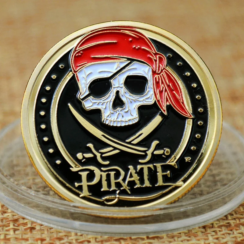 

24k Gold Plated Commemorative Medallion Paris Tower Coin Badge Pirate Skeleton Crafts Collectibles Home Decoration