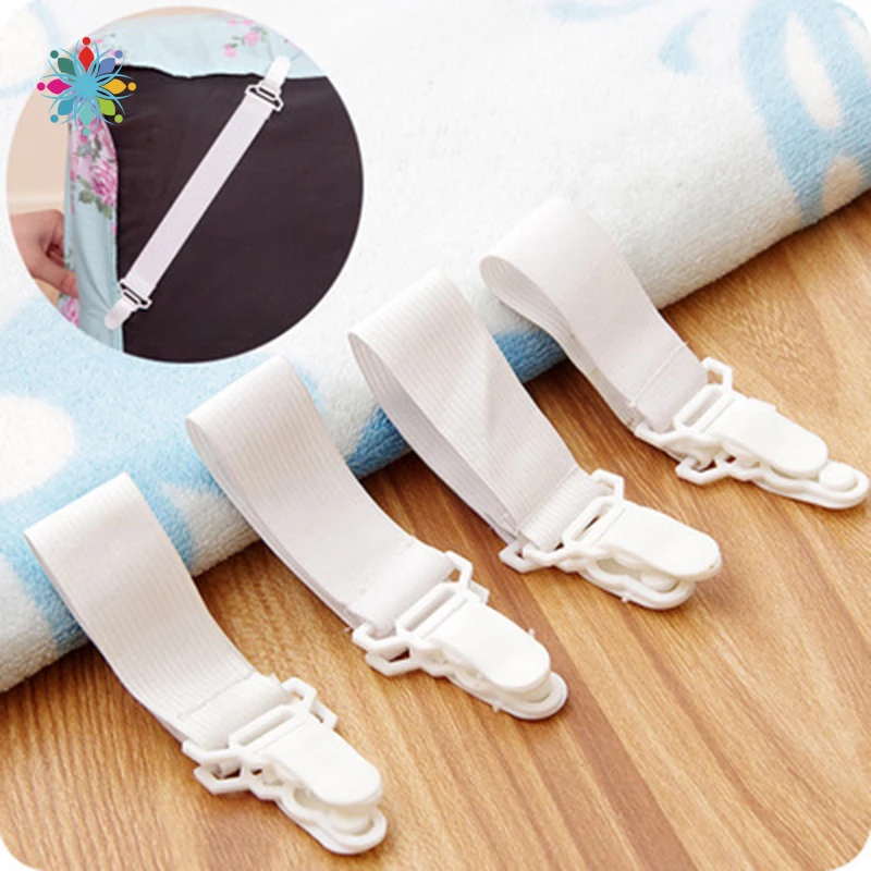 

Hot 4Pcs Bed Sheet Buckle Clip Blankets Holder Elastic Fastener Gripper White