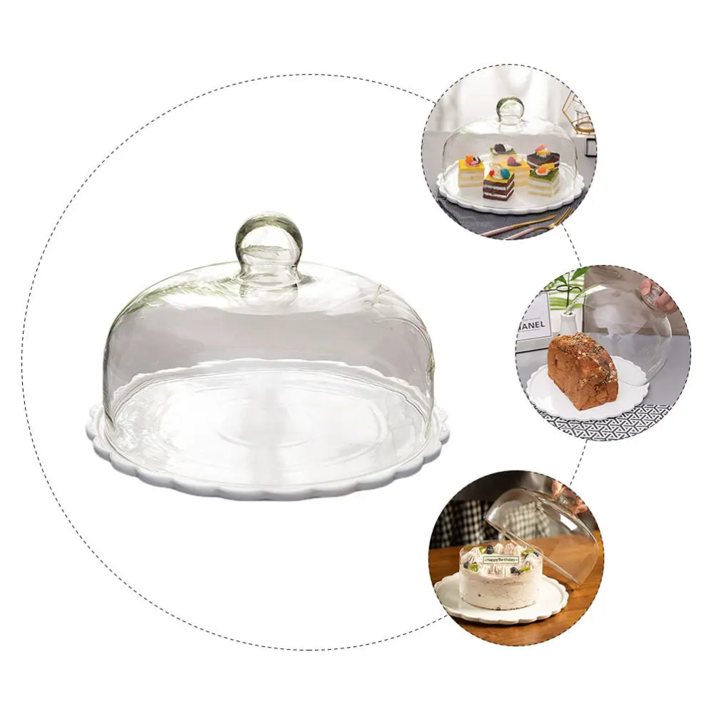 

1 Set of Cake Glass Cover Household Dessert Cover Kitchen Bread Hood (White)