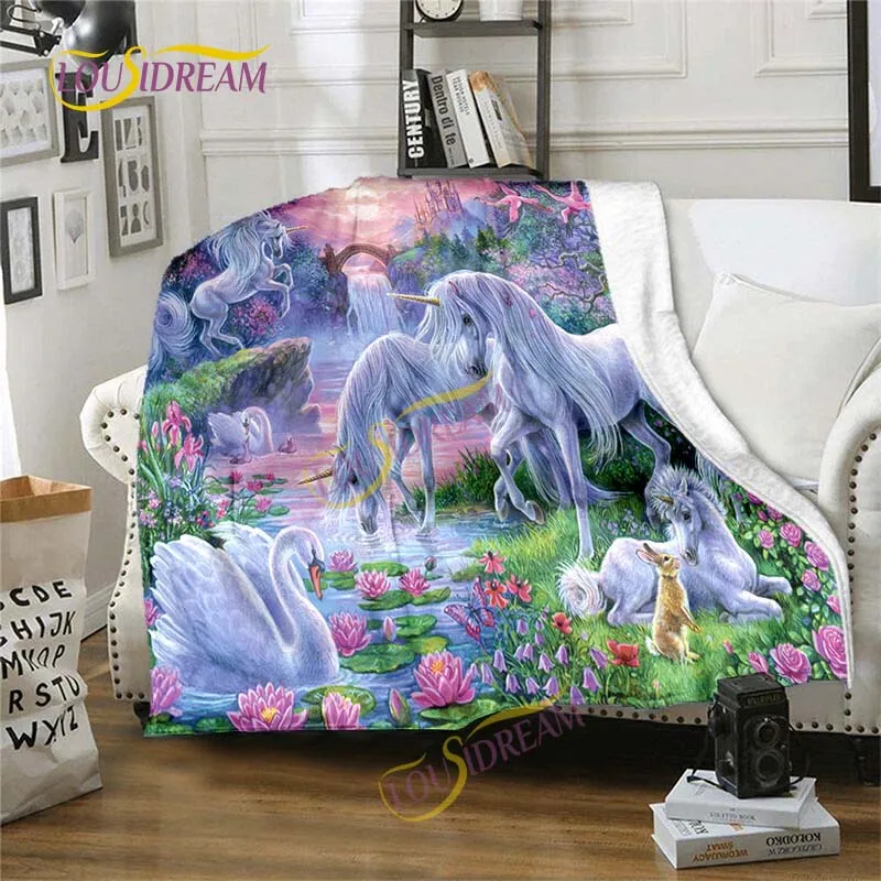 

3D Printing Unicorn Flannel Blanket Air Conditioning Warm Plush Carpet Mattress Sleeping Napkin Pet Hiking Blanket