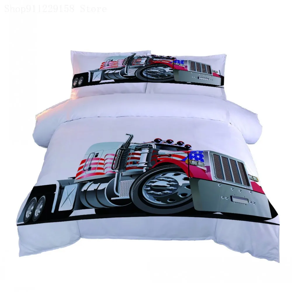 

White Duvet Cover Set Cartoon Car Bedding Set Kids White Home Textile Children's Bedroom Set Single Double Bed Supplies