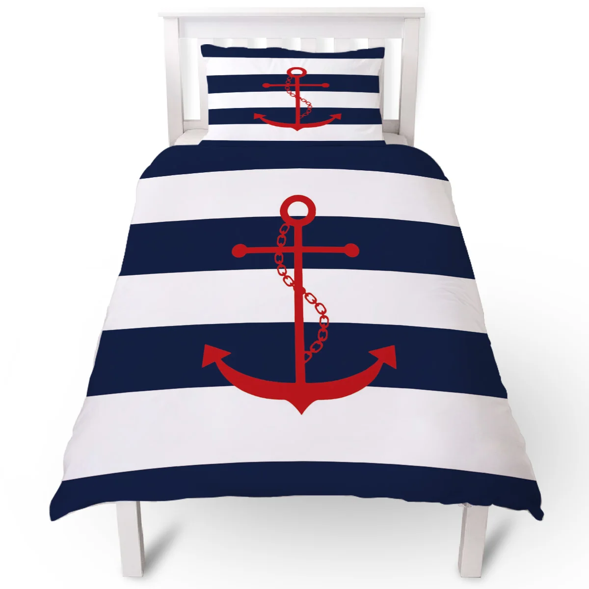 Простые синие белые полосы якорь пододеяльник наволочка чехол набор постельных