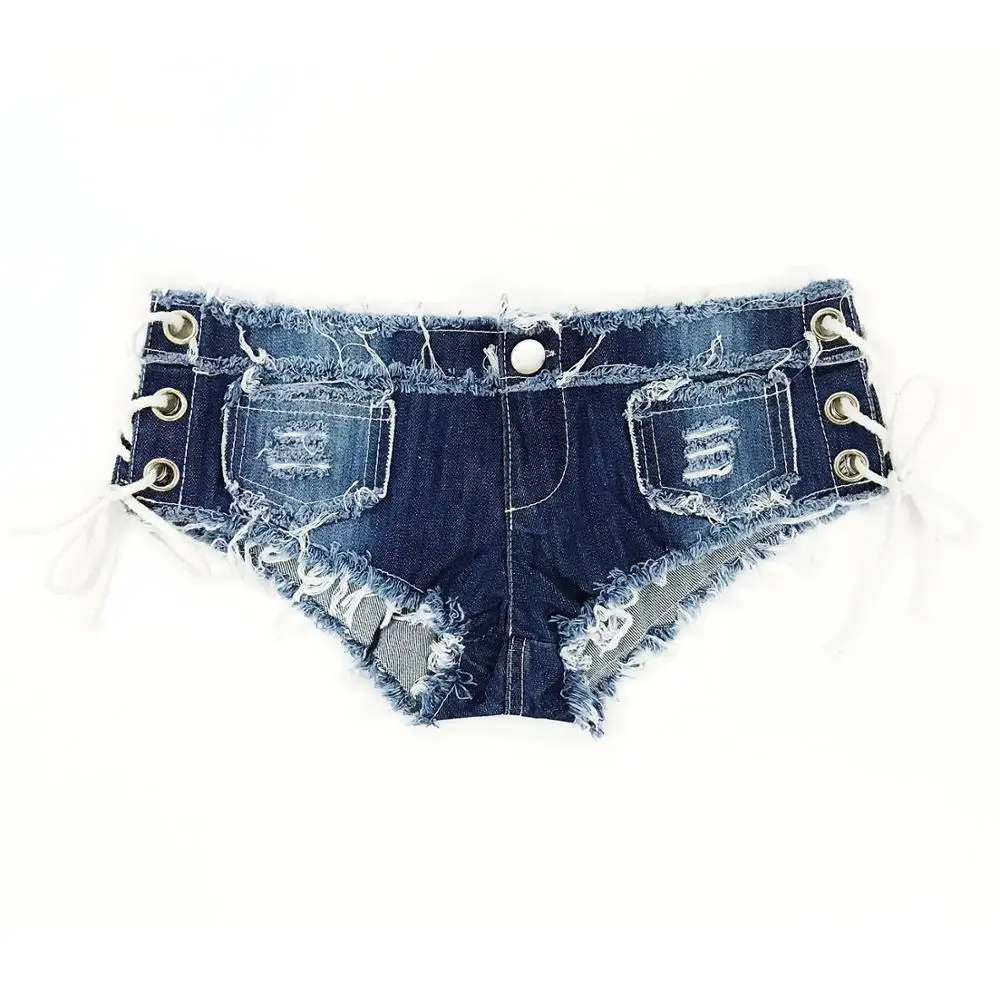 

2020 New Arrival Women Sexy Mini Jeans Summer Low-waist Denim Knotted Band Mini Short Beach Plus Ripped Sexy Beach Bikini Bottom