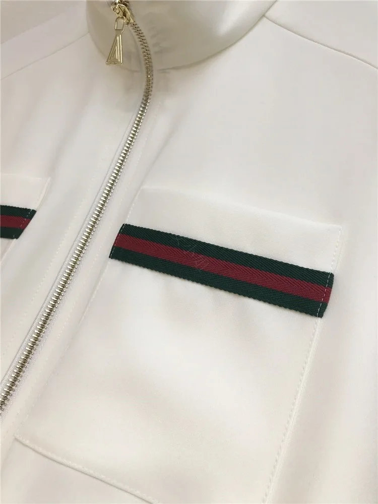 

High-quality cotton short-sleeveddress 2021 summerNEW stand-up collarzipper contrast colorlace-up slim short skirt brand clothes