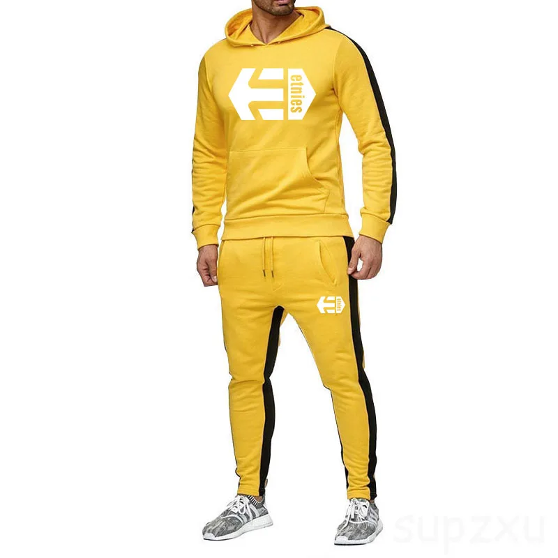 

Casual two-piece sportswear men's clothing side stripe hooded sweatshirt top and pants Jogging suit set 2 sportswear