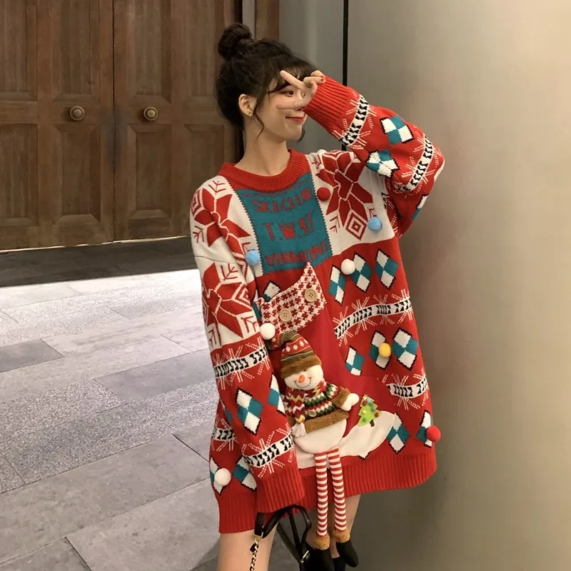 

Girlfriends Christmas Long Sweater Harajuku Loose Thick Plus Velvet Girlfriend Outfit New Year Sweater Fashion Ladies Clothes