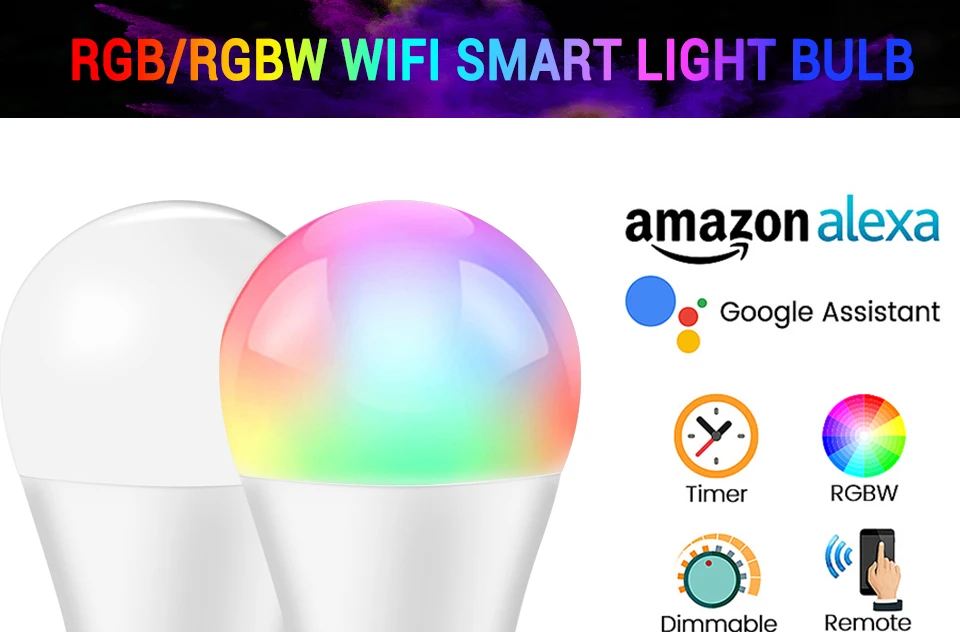 WiFi умная лампа E27 Светодиодный светильник с Bluetooth и регулируемой яркостью RGBW с таймером умный WiFi светильник IOS/Android телефон приложение Голосовое управление светильник ing