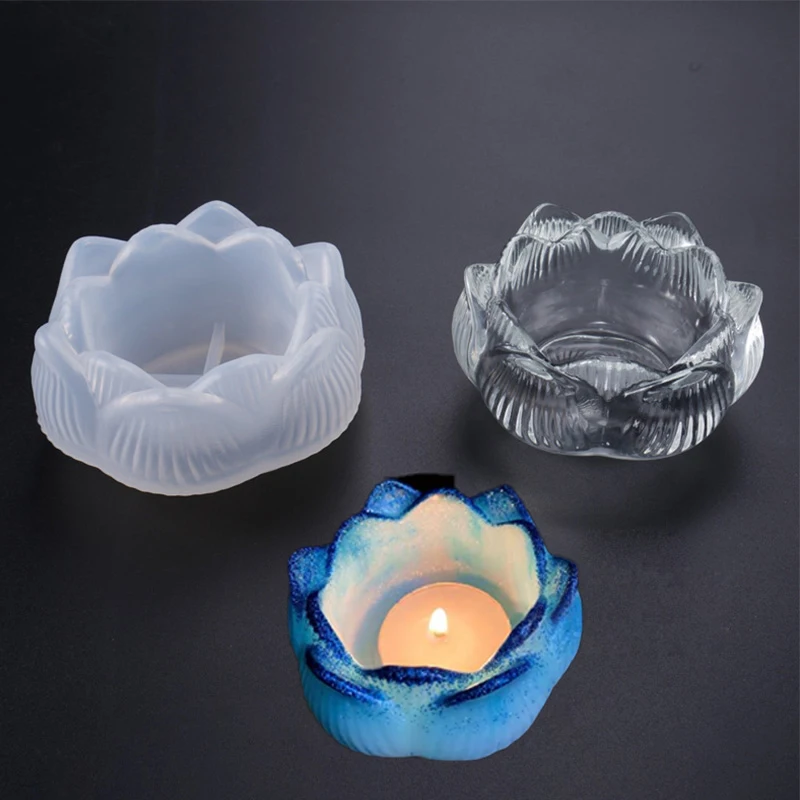 

Lotus Flower Epoxy Resin Mold Tealight Candle Holder Silicone Mold Candlestick Molds for Casting DIY Craft Storage Jewelry Box