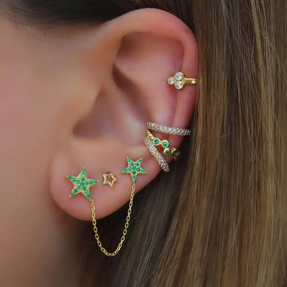 925 sterling silver open hoops stack no piercing cuff earring for girls gold filled circle stones huggies cartilage jewels|drop stud earrings|stud