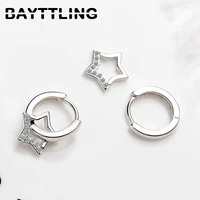 bayttling hot sale 20mm silver color luxury star zircon earrings for women glamour wedding jewelry gifts