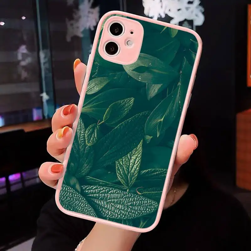 

Green banana leaf Phone Cases Matte transparent For Pink iPhone 12 Mini 11 Pro XR XS Max 7 8 Plus X Back Cover