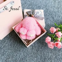 fur keychain 10cm luxury real mink fur mini cute bunny rabbit bag charm holder pompon car keyring pendant accessories
