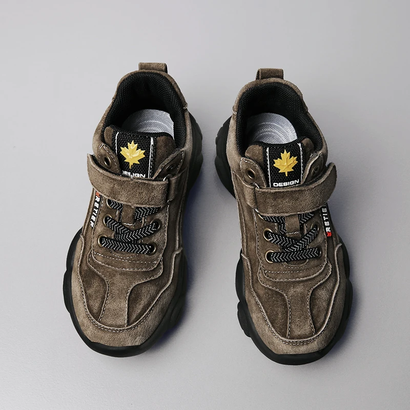 High quality leather outdoor sports boys shoes comfortable Velcro casual shoes