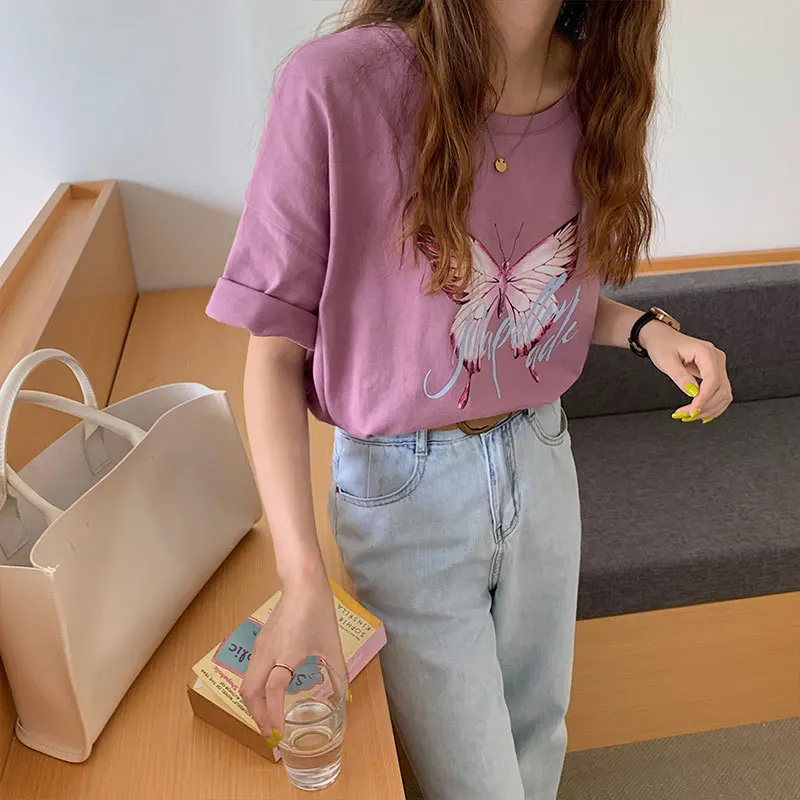 

CGC Summer 100% Cotton Woman T-shirts kawaii Bear Print Oversized T-shirt Fashion Harajuku Short Sleeve Top Female Vintage Tees