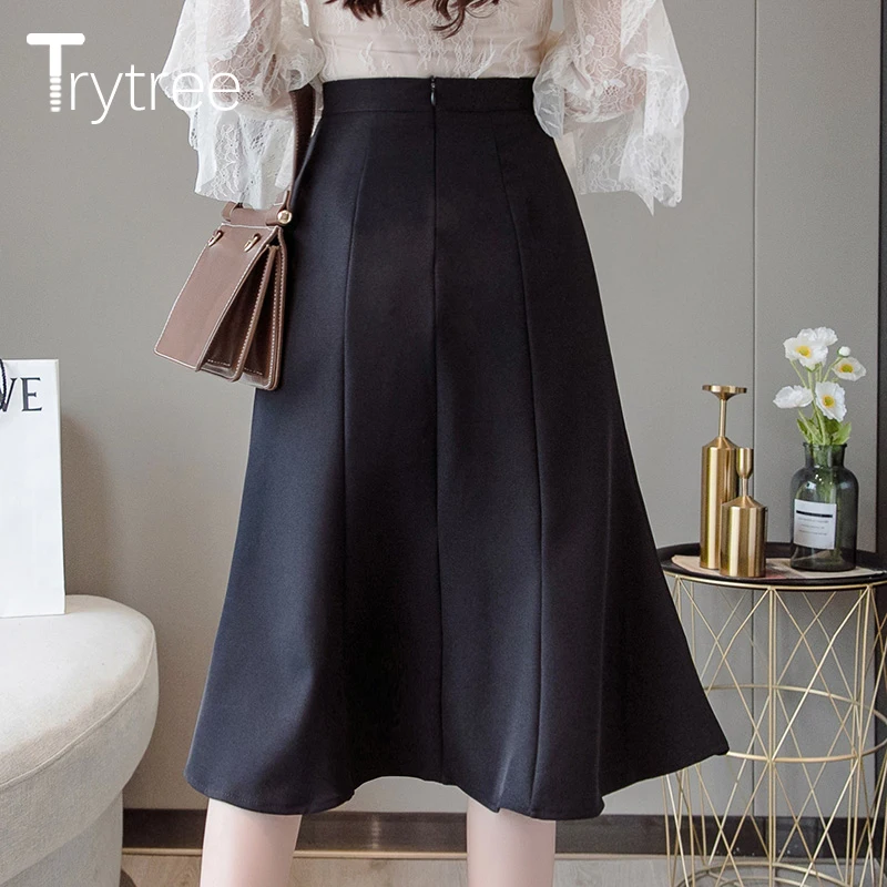 Trytree осень зима женская повседневная юбка сплошной Полиэстер высокая талия