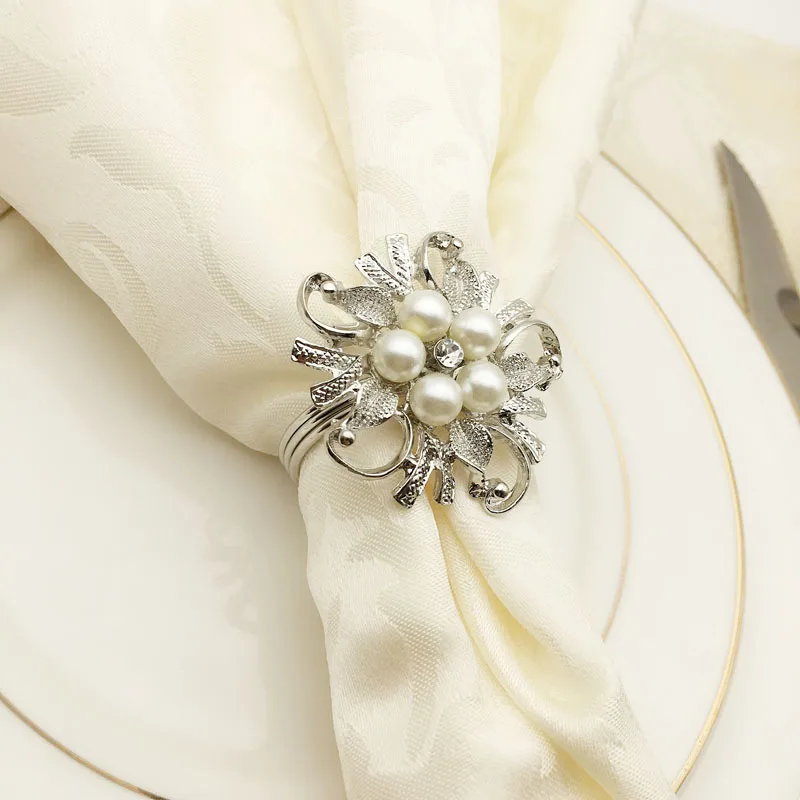 6 шт./лот кольцо для салфеток из бисера и жемчуга металлический держатель