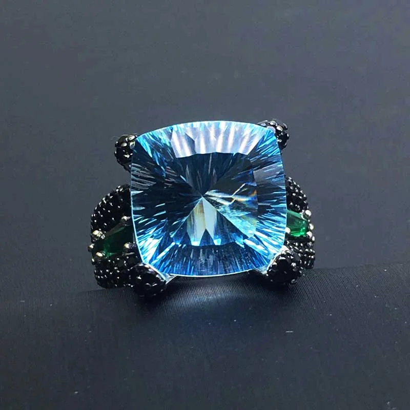 CSJ кольцо из стерлингового серебра 925 пробы с натуральным голубым топазом