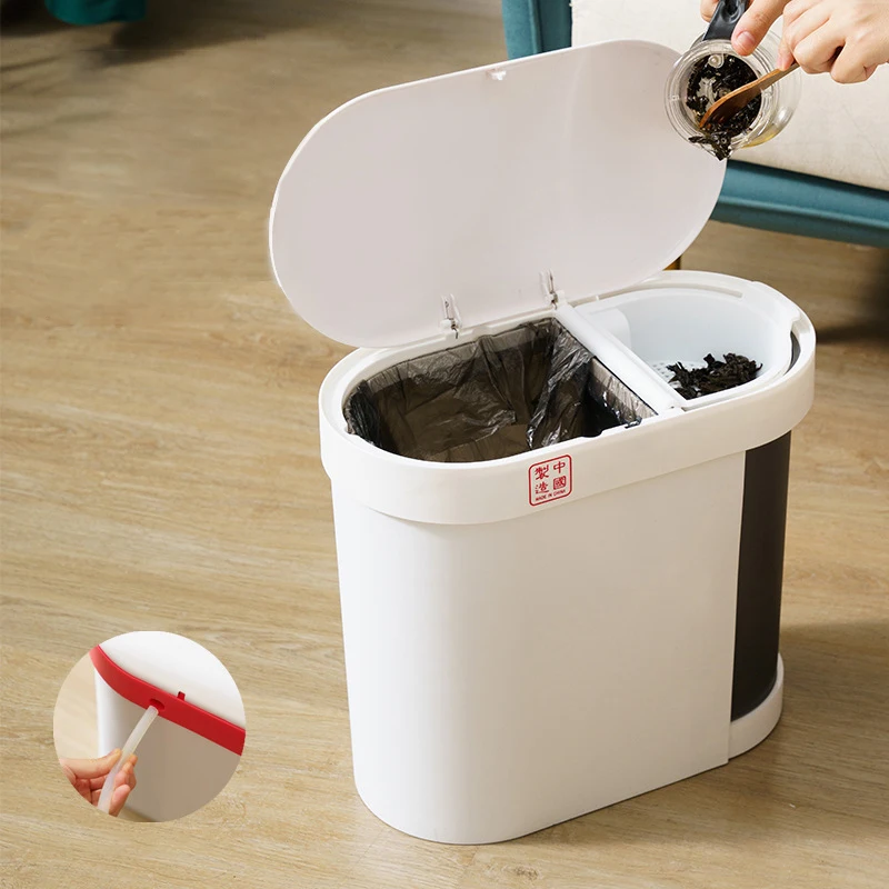 

Kitchen Waste Bin Plastic Wet Dry Separation Trash Can Double Compartments Paper Recycling Bin Home Kitchen Accessories