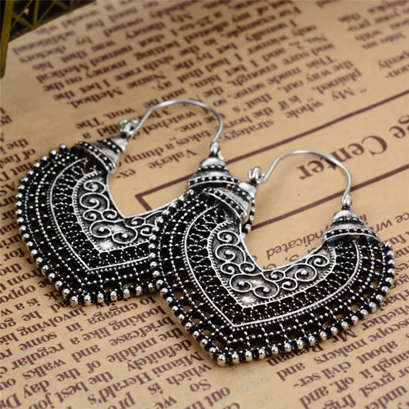 1 пара резные металлические полые серьги подвески с бронзовым покрытием в форме