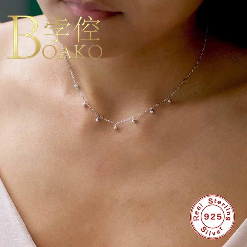 

BOAKO 925 Sterling Silver Necklace Jewelry For Women 2020 Rainbow Bee Chain Cadena Plata Fashion Jewelry Choker Diamond #8.5