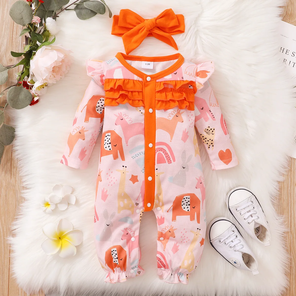 

Детский комбинезон с длинным рукавом, с принтом животных